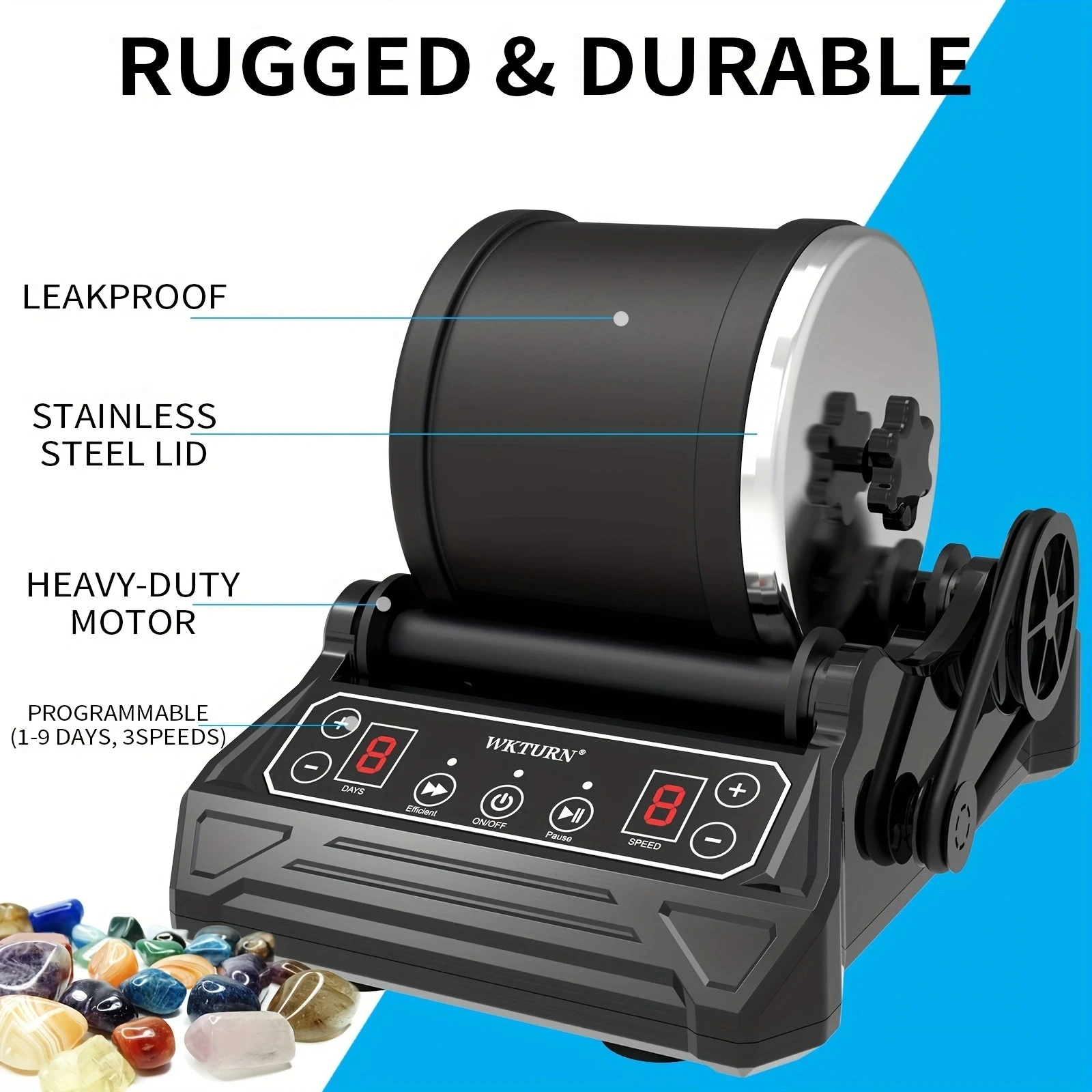 1pc electric stone polishing machine, grinding stone machine, rock rolling kit, grinding kit
