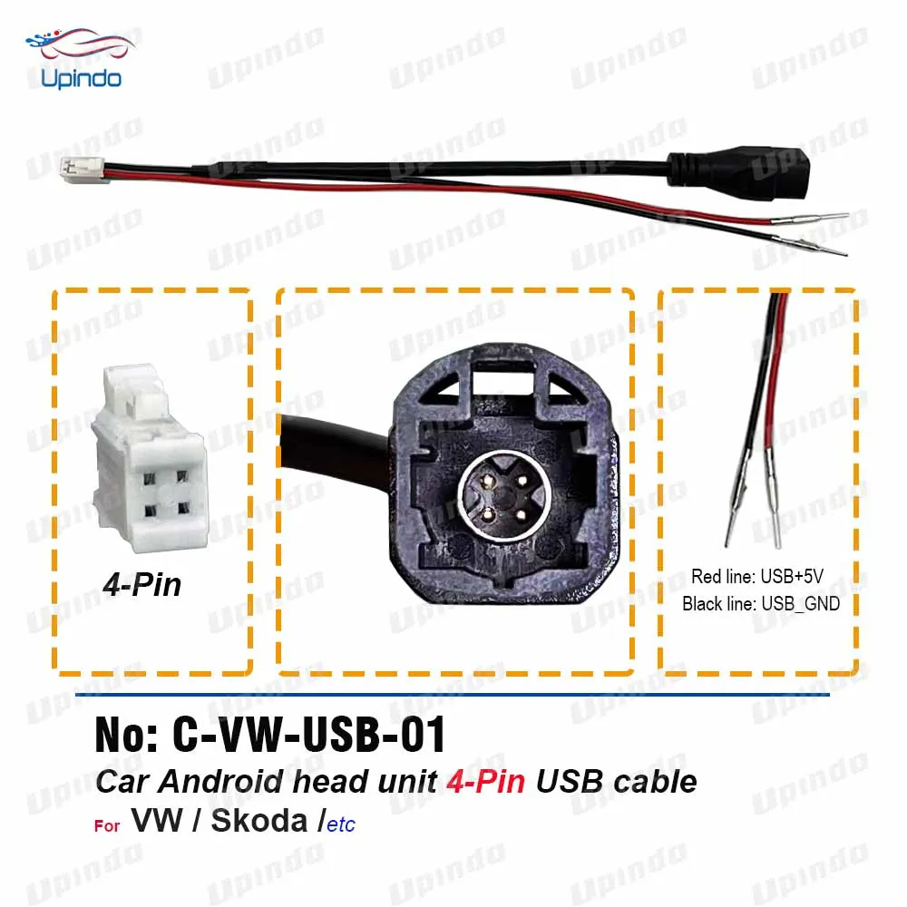 

4 Pin USB Cable Android Head Unit Wiring Harness Socket Adapter for VW Golf 7 Bore Touran Teramont Tiguan Skoda Octavia Superb