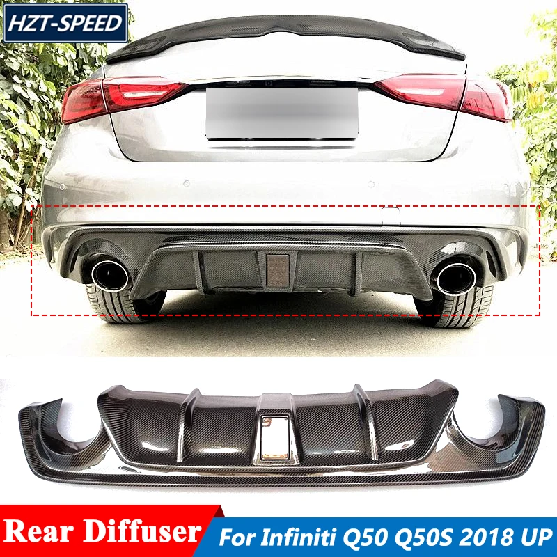 

Carbon Fiber Bumper Lip Shovel Chin Spoiler Rear Diffuser With Led Light For Infiniti Q50 Q50S 2018 Up