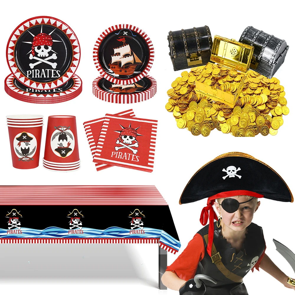 Pirate Party Decorations Red Striped Cartoon Skull Pirate Ship DIY  Decorations for Kids Birthday Halloween Party Cosplay Decor