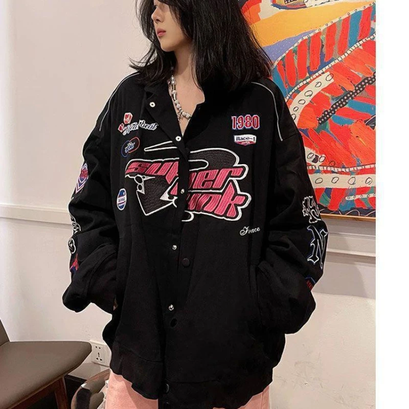 Y2K Printed Racing Style Jacket 2023 Hot Men And Women Vintage Casual Zipper Coat Manica Lunga Colorblock Varsity Clothes Autunno