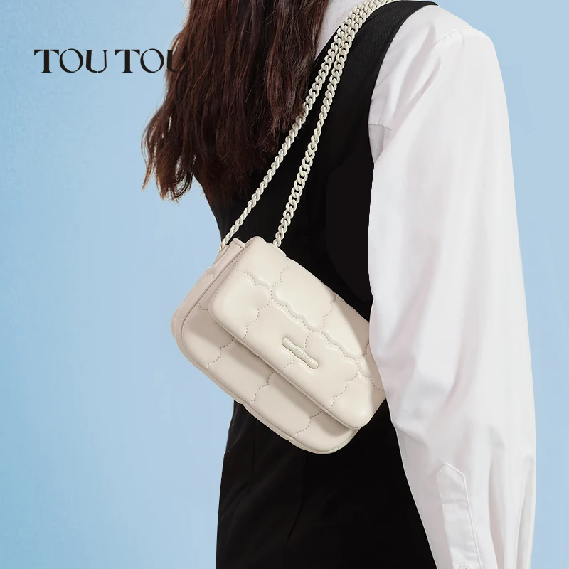 

TOUTOU Embroidery Crossbody Bag, Biscuit Design Square Bag, Fashion PU Leather Flap Purse For Women