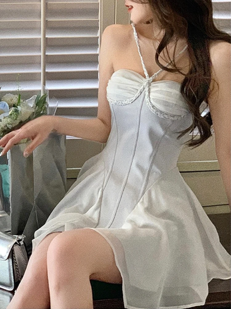 

Summer 2023 Fairy Elegant Sexy Strap Dress Sweet Beach Casual Y2k Mini Dress Women Korean Office Lady One Piece Party Dresses