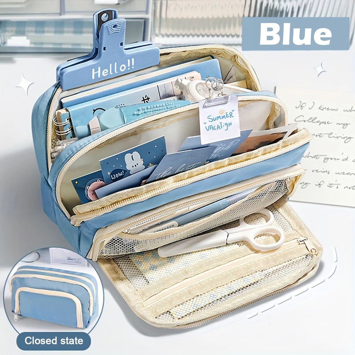 Pencil cases large capacity 3 layers kawaii cute pen holder pouch for students back to school stationery supplies