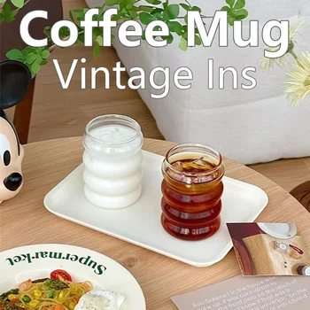 Tazza da caffè da 300 ml Tazze di vetro creative Bicchieri da bere ondulati resistenti al calore in stile vintage Ins per vetreria per succhi Bicchieri da vino 1