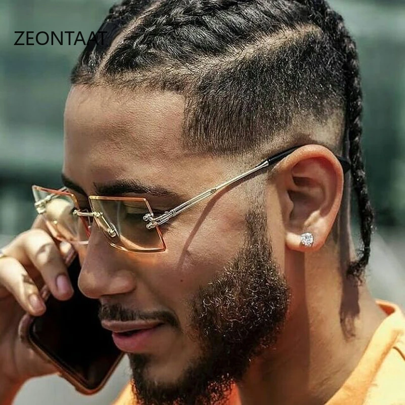 

2022 Fashion Rimless Square Sunglasses Men Brand Designer Rectangle Gradient Male Sun Glasses Gothic Metal Frame Oculos De Sol