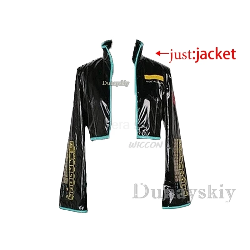 thumbnail image 1 of Disfraz de cosplay de Anime Mikuo, versión masculina, color verde, cualquier tamaño, hecho a medida, conjunto completo, chaquetas negras personalizadas perfectas con pelucas verdes, 1 of 5
