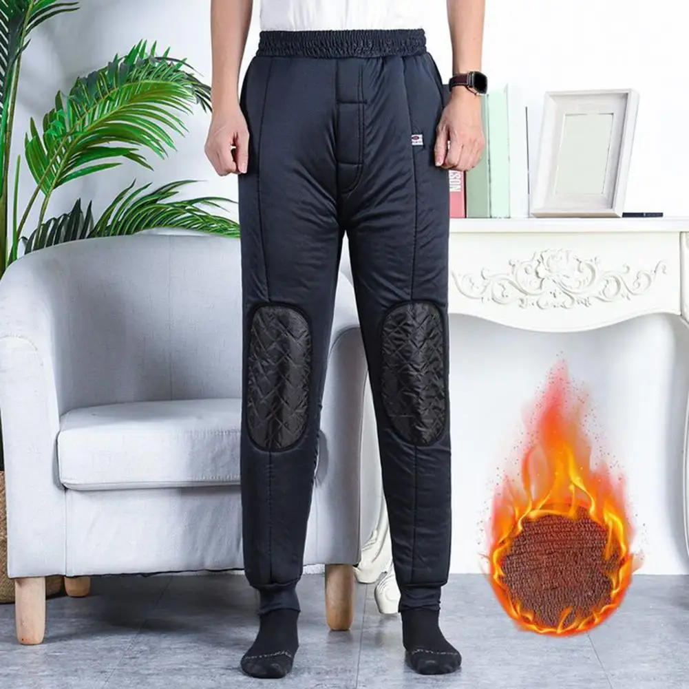 

Men Outdoor Cold-resistant Pants Thickened Plush Thermal Men's Pants with Drawstring Waist Plus Size Soft Pockets for Mid-aged