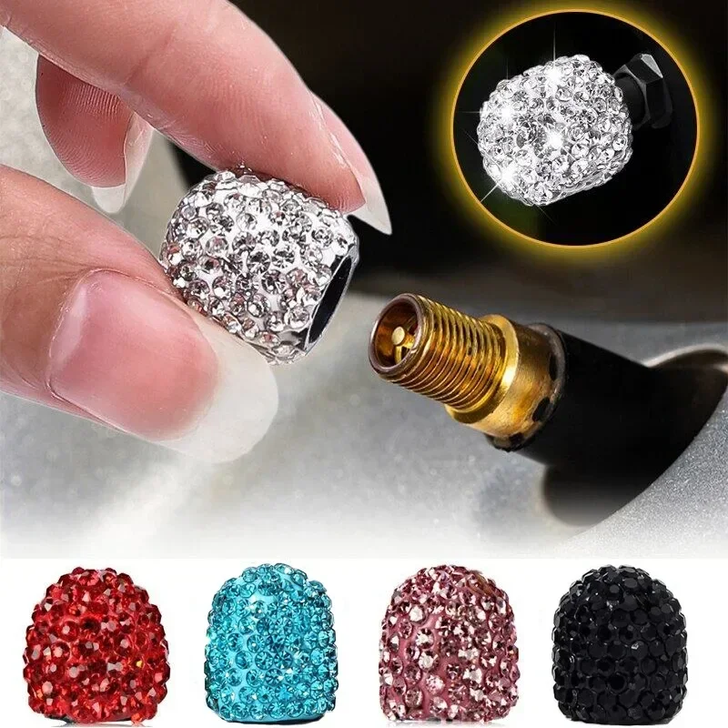 4 Pcs Diamond Valve Stem Caps Crystal Rhinestone Universal Car Tire Valve Caps Diamond Shining Dustproof Caps Car Accessories
