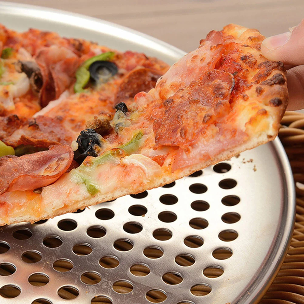 Round Perforated Pizza Pan Large Holes Crisper Baking Tray Steel Nonstick Plate Bakeware Household Round Pizza Plate Replaceable