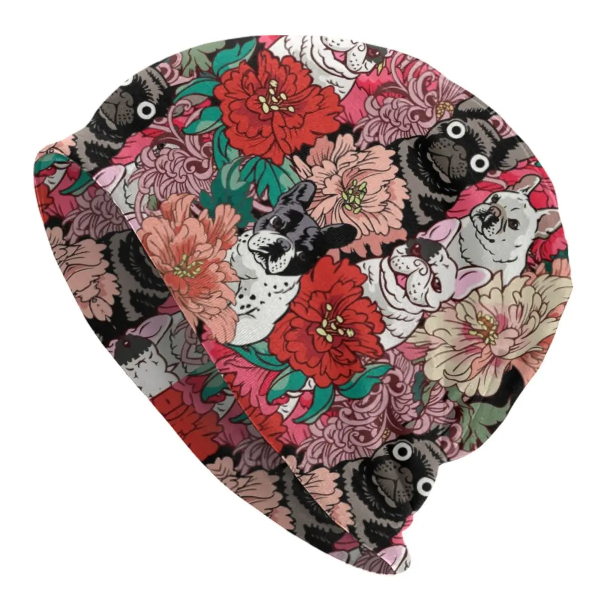 

Flowers French Bulldog Skullies Beanies Caps Unisex Winter Warm Knitting Hat Street Adult Cute Animal Bonnet Hats Ski Cap
