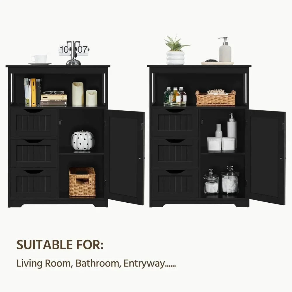 Freestanding Bathroom Storage Cabinet with Doors and Drawers 6