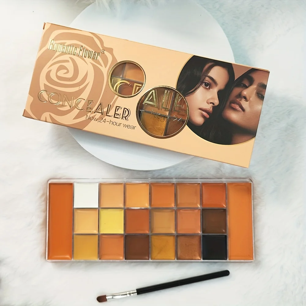 20-Color Concealer Palette with Small Brush Earth Tone Foundation Full Coverage Brightening Water-Resistant Makeup Tray