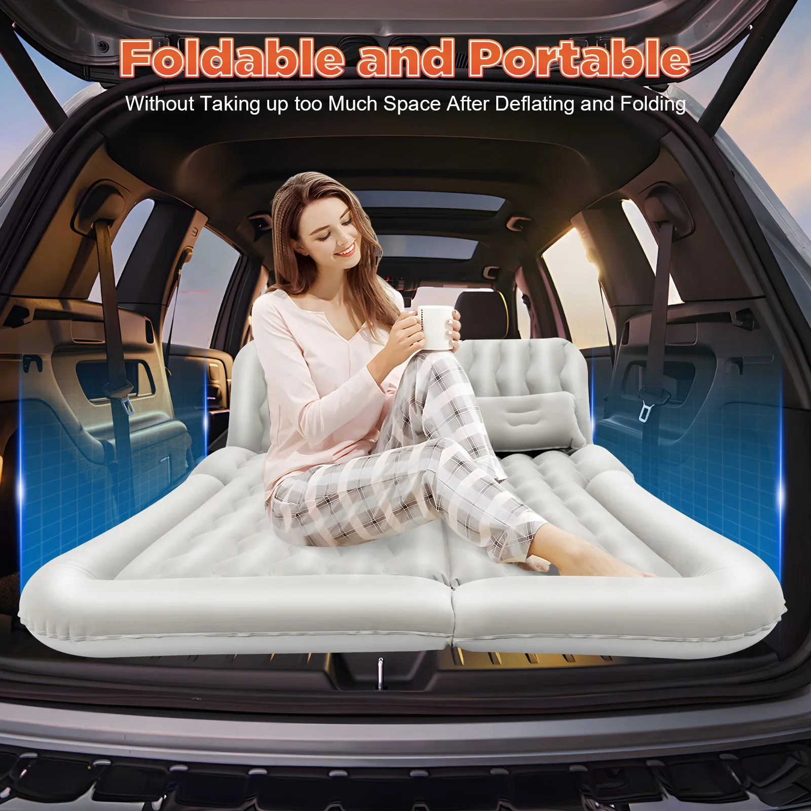 Inflatable SUV Air Mattress with Pump &ndash; Durable & Reliable, Perfect for Camping Enthusiasts, Car Trunk & Back Seat Sleeping Bed