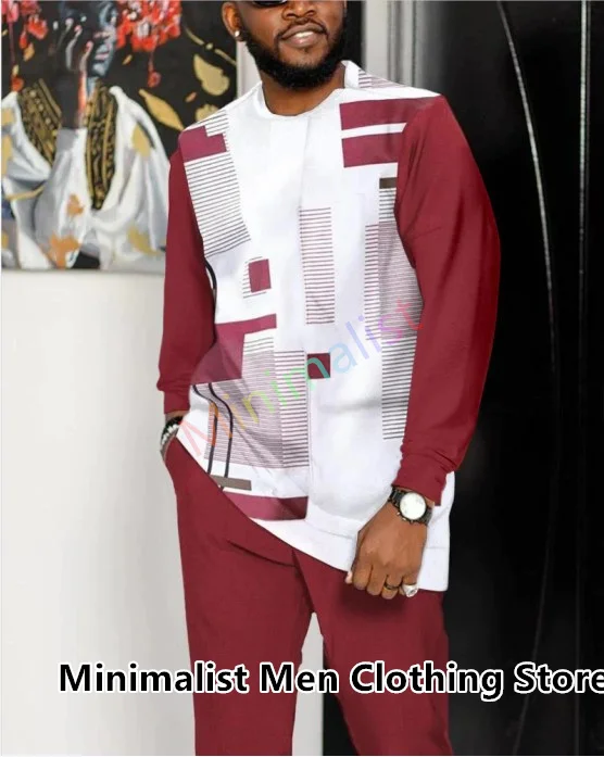 2023 Men Tracksuit Set Fashion Plaid Long Sleeved T Shirt+Trousers Suit 2 Piece Outfits Oversized Casual Streetwear Outfits