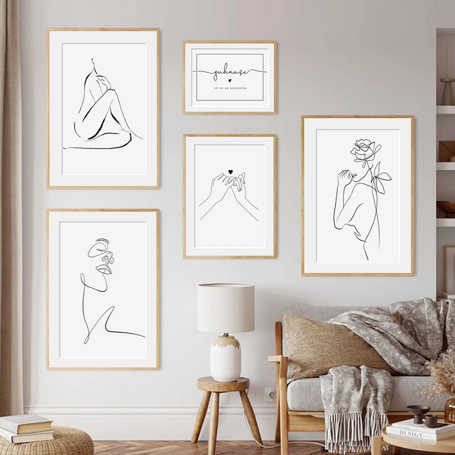 Abstract Lines Woman Face Couple Custom Name Minimalist Wall Art Canvas  Painting And Prints Wall Pictures For Living Room Decor - AliExpress