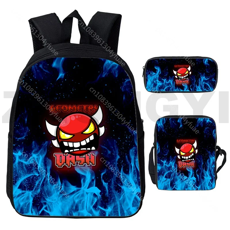 3D Harajuku Angry Geometry Dash Backpacks 3 Pcs/Set Canvas Notebook Business Backpack Students Outdoor Sport Mochila Schoolbags