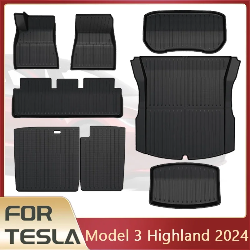 Car Floor Mats Floor Mats For Tesla Model 3 2025 Highland Waterproof Anti-slip Trunk Mat TPE Pads Left / Right Hand Rubber