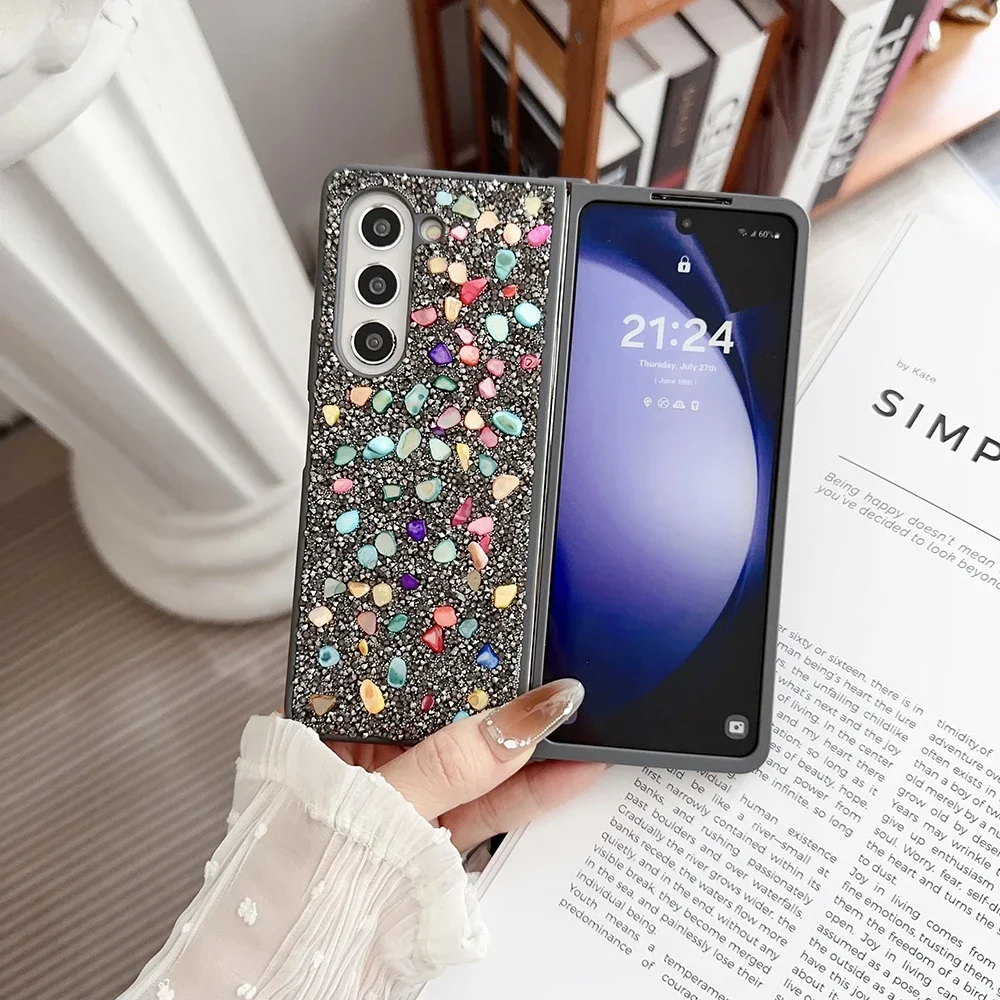 For Samsung Galaxy Z Fold 3 4 5 6 5G Rhinestone Glitter Sequins Trim Soft TPU Frame Shockproof Phone Case Back Cover phone case