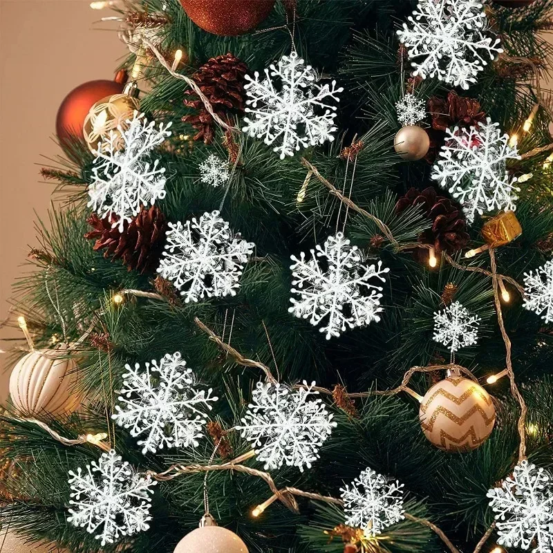 120/30PCS Christmas Ornaments Glitter Snowflake Xmas Tree Hanging Pendents New Year Party Decor Winter Snow Decoration