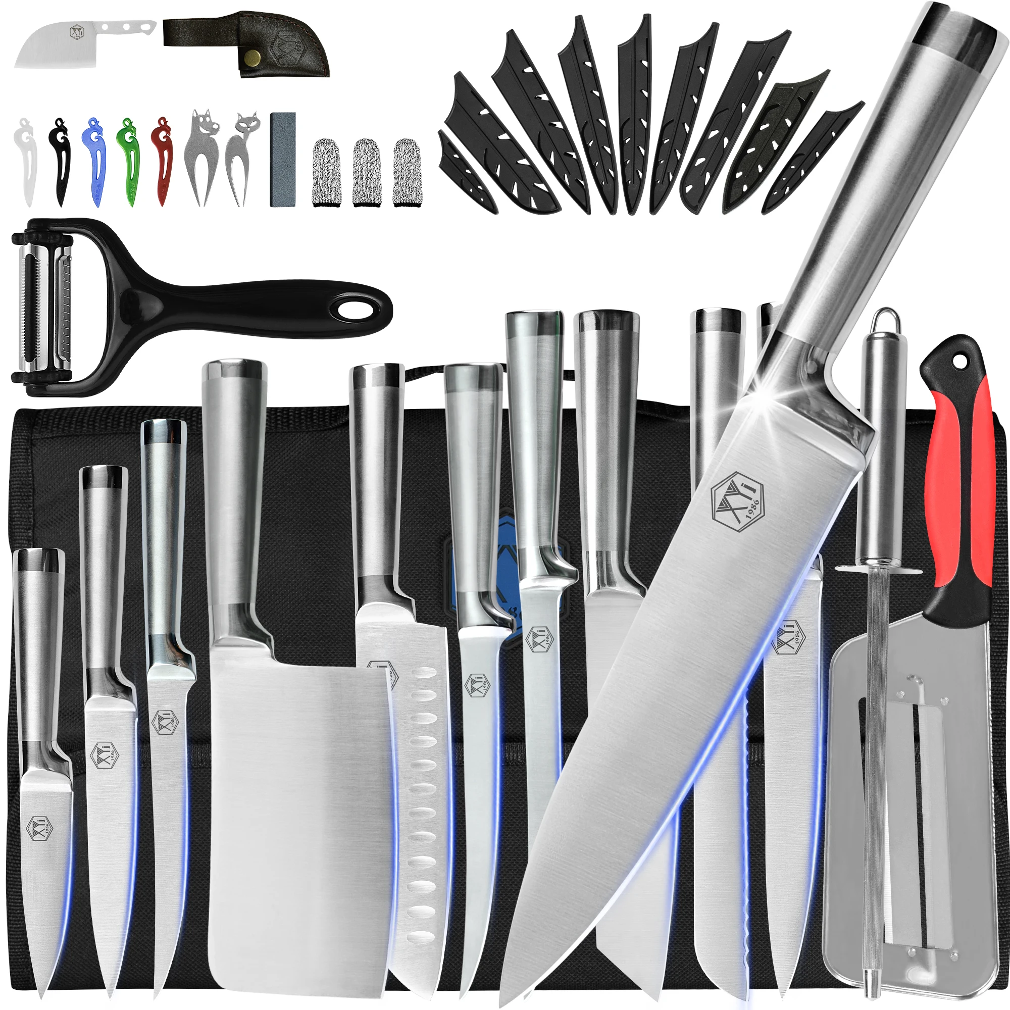 

XYJ 11pcs Knife Set Super Sharp Full Stainless Steel Handle Blade Meat Vegetable Fish Fillet Poultry Boning Fruit Paring Knives