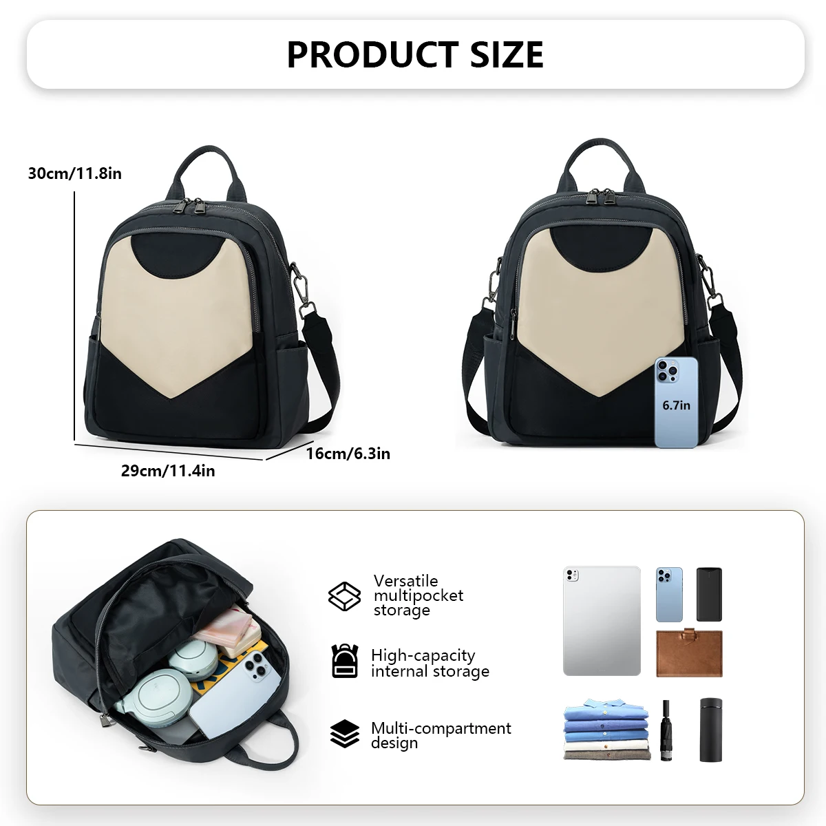 Hong Kong Simple Color-Blocked Women's Backpack 2025 New Large-Capacity Nylon Anti-Theft Backpack Versatile Casual School Bag for Shopping, Travel, Commuting, and Work