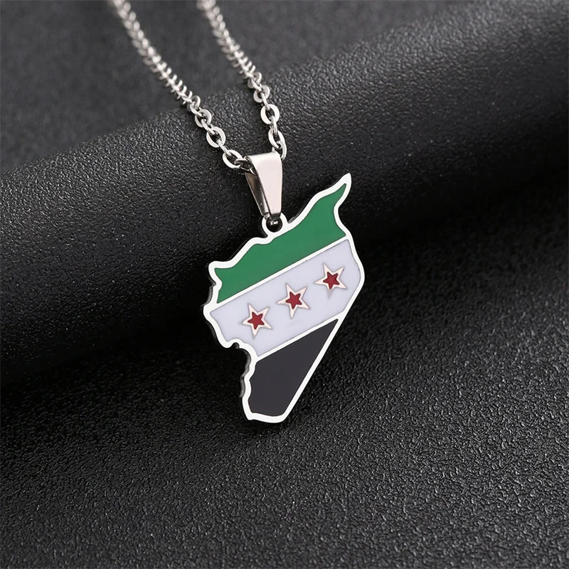 Stainless Steel Syria Map Flag Pendant Necklaces for Women Men Gold Color/Silver Color Charm Fashion Syrians Map Chain Jewelry