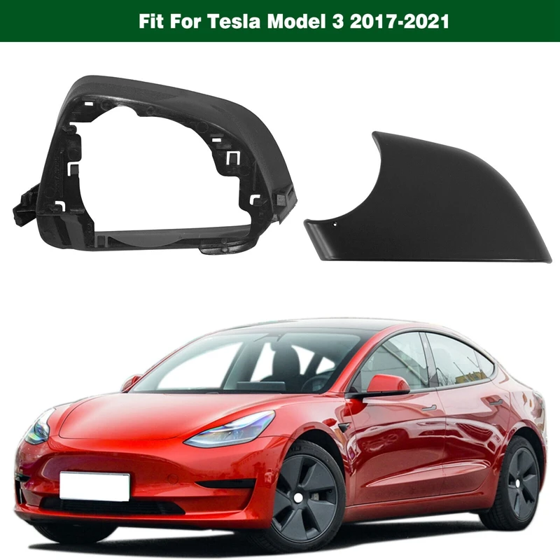 

Car Left & Right Side Door Mirror Lower Cover With Frame Black For Tesla Model 3 2017-2021