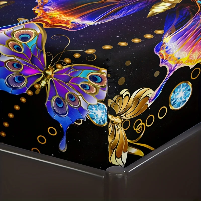 Fashion Luxury Fitted Sheet Set Soft Comfortable Breathable Color Butterfly Print Bedding Set For Bedroom Guest Room 4
