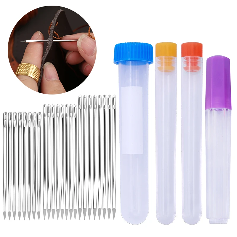 

MIUSIE 15/20 Pcs Leather Sewing Needles With Plastic Bottle Big Eye Stainless Steel Embroidery Needles Sewing Tool Accessories