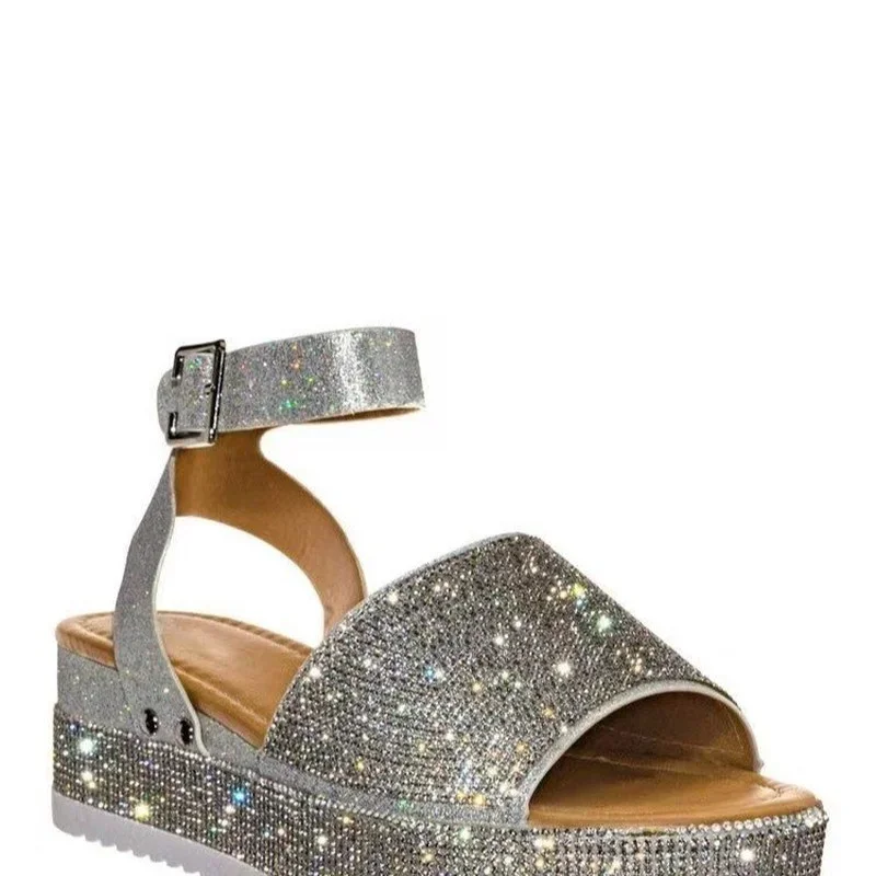 Women\'s Sandals Fashion Rhinestone Wedge Sandals Ladies Summer New High Heels Platform Shoes Outdoor Open Toe Casual Sandals