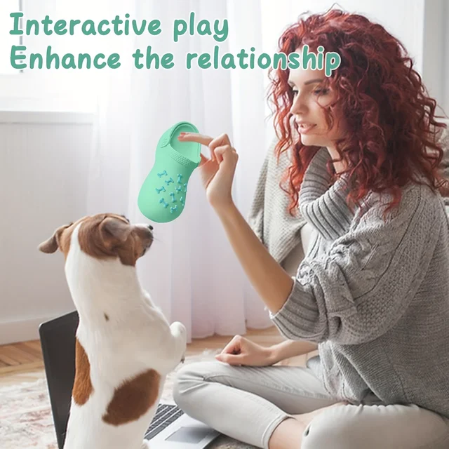 1pc Interactive Squeaky Dog Toy for Aggressive Chewers - Durable Rubber Slippers-Shaped Chew Toy with "I Love You" Design 3