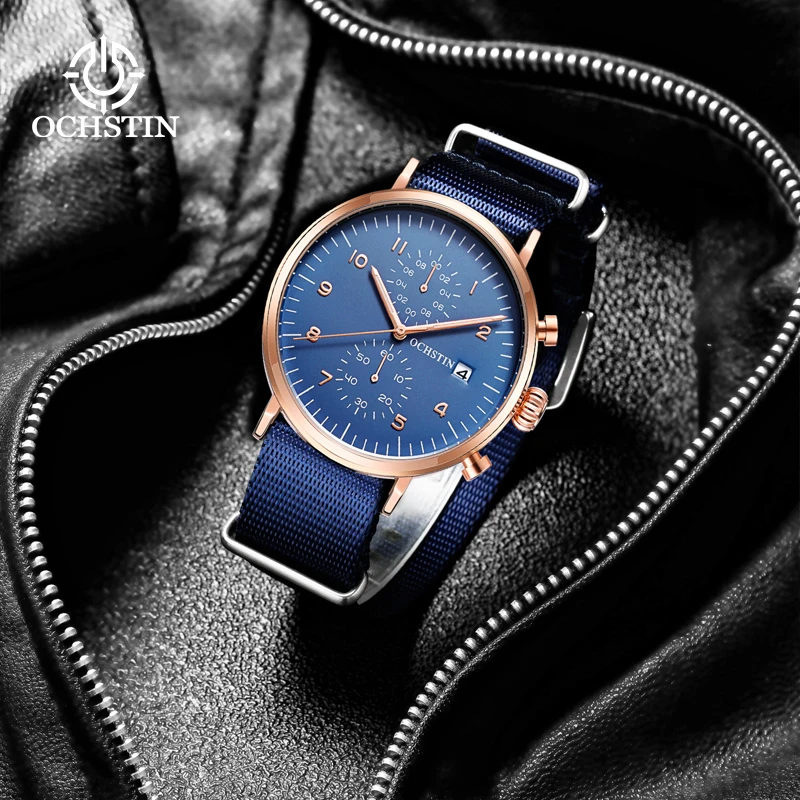 Hot OCHSTIN 2024 Casual Simple Creative Nylon Series Men's Watches Multifunction Quartz Movement Men's Quartz Watches