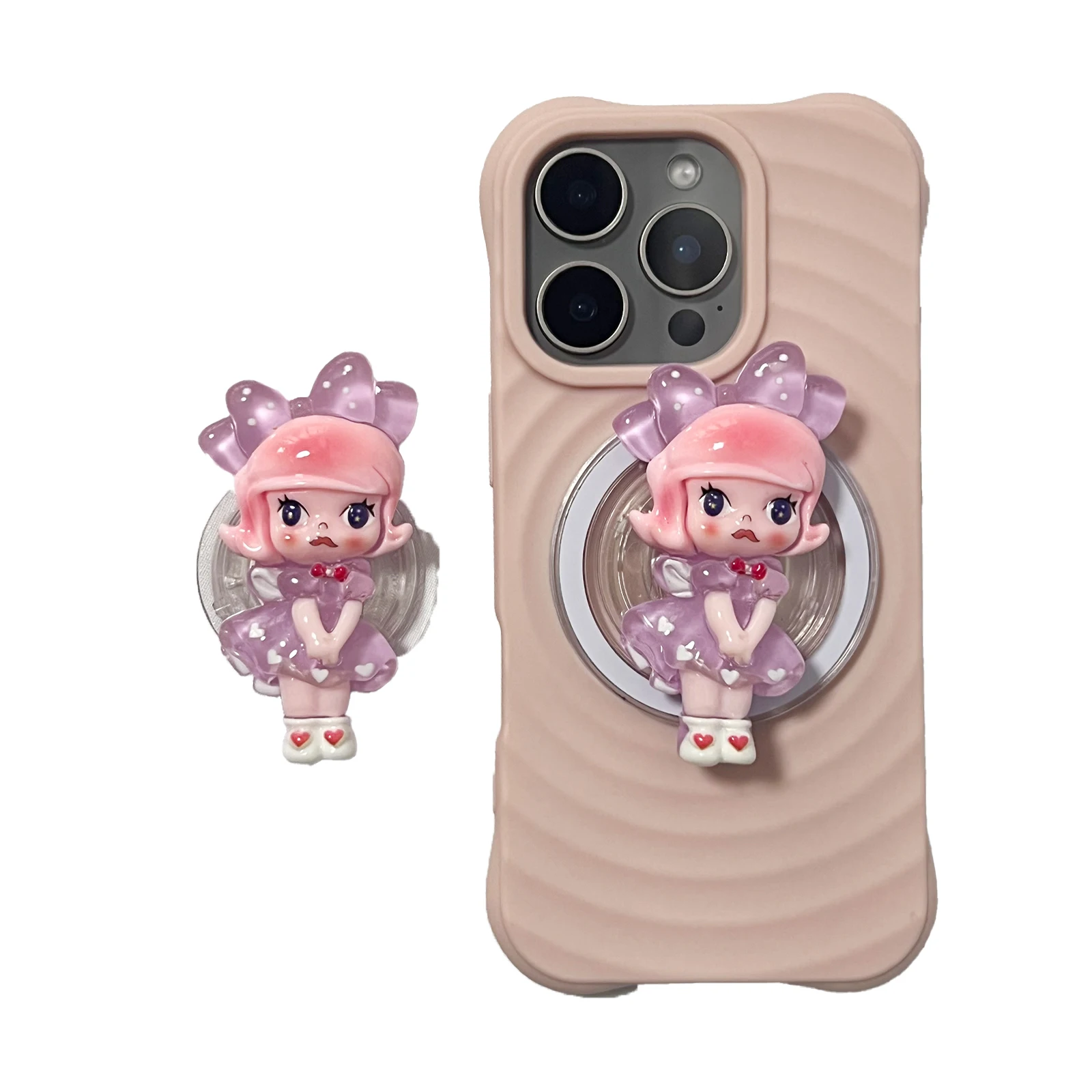 Charming 3D Pink and Purple Doll Girl Phone Holder Grip - Stylish Gift Accessory