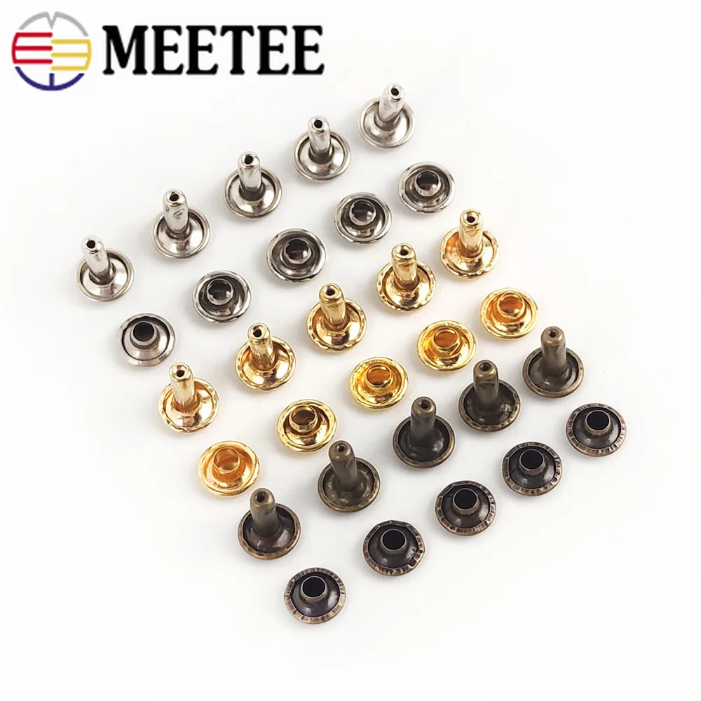 

50Pcs 5/6/7/8/910mm Double Rivet Buckles Brass Nails Stud Copper Button Boots Shoes Leather Decor Clasps Bag Sewing Accessories