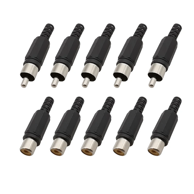 Electrical Connector 10Pcs Black Plastic RCA Male Plug RCA Female Jack Audio Video Welding Connector