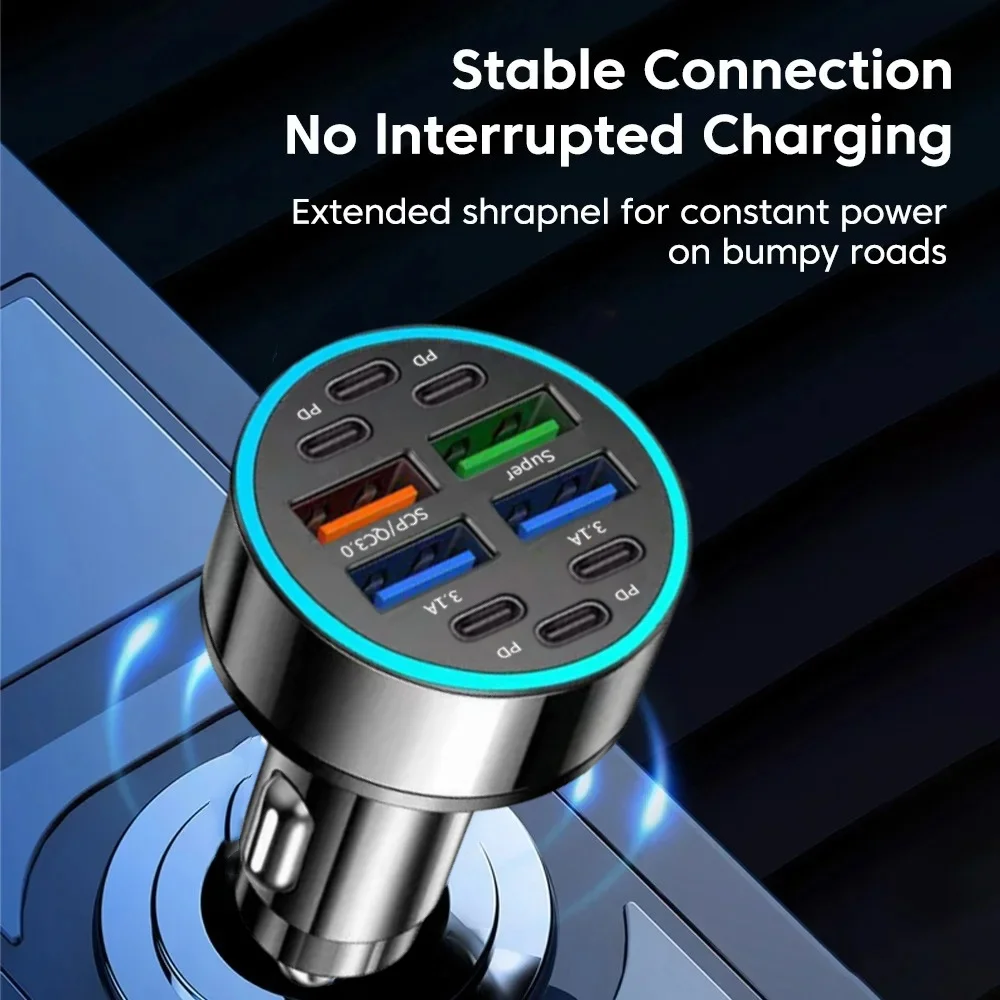 10 Ports 100W PD Fast Charging QC3.0 USB Type C Auto Phone Charger For IPhone Samsung Huawei Xiaomi Adapter In Car_voghion.com