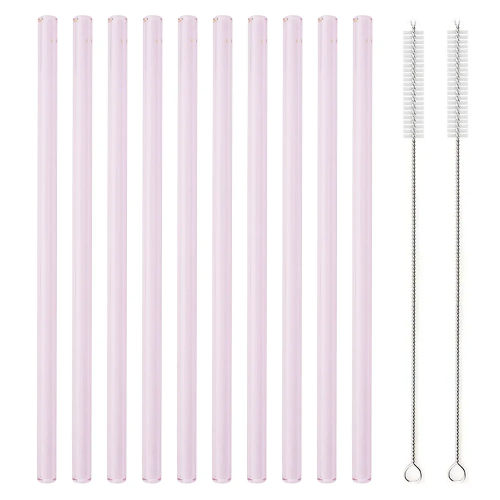 Set of 10 Reusable Glass Straws with Cleaning Brush - 8 Long