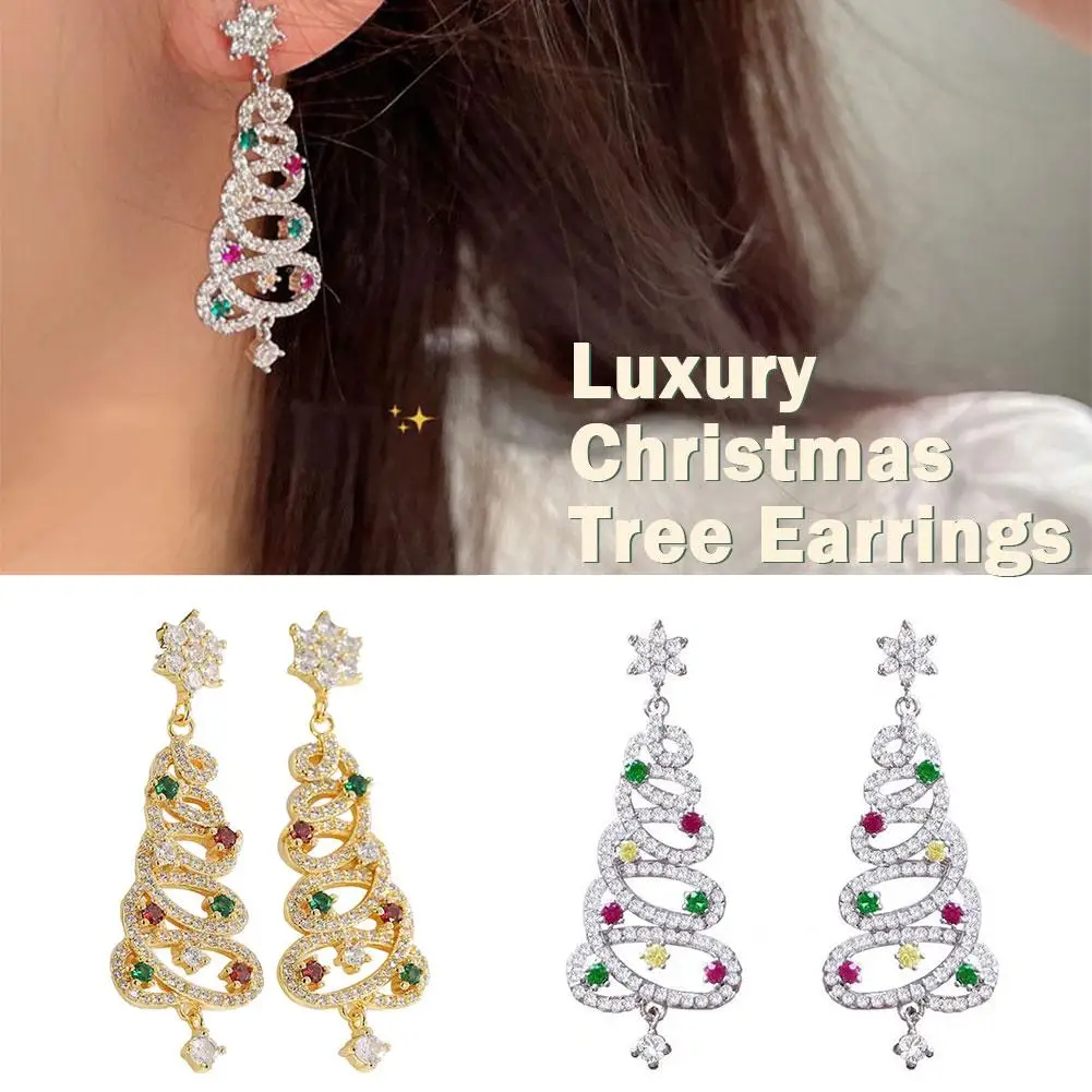 

1 Pair Women Luxury Christmas Tree Earrings Fashion Crystal Silver Color Jewelry Earrings Gold Vintage Girl Rhinestone Tass T2F6