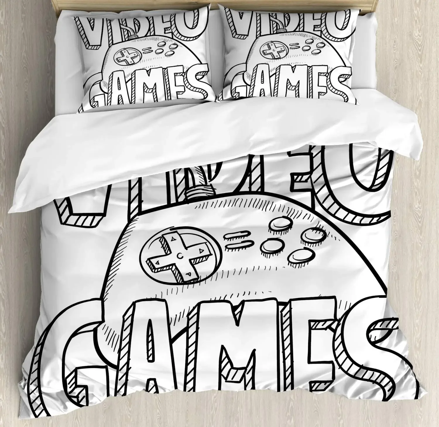 Game Printed Duvet Cover Set Gamepad Video Game Controller Bedding Set for Kids Teens Boys Bedroom Quilt Cover with Pillowcase