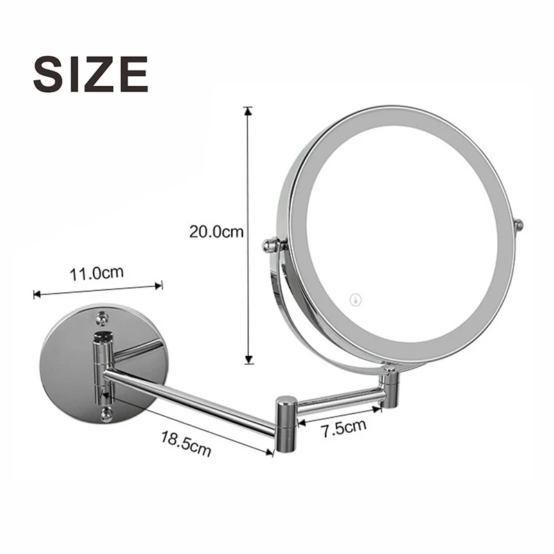 8 inch Wall Mounted Makeup Mirror 5/7/10X Magnifying Double Side Folding Arm Extend USB Charging Bathroom Smart Cosmetic Mirrors 6