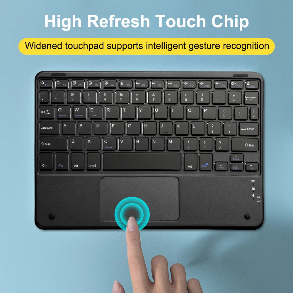 Touchpad per tastiera ultrasottile Bluetooth ricaricabile portatile da 10 pollici, 76 tasti, per IPad Pro/IPad Air/IPad 9.7/IPad 10.2/IPad Mini