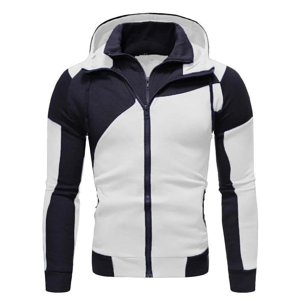 New Color Block Sweater Men's Casual Fashion Sports Two piece Spliced Zipper Hooded Sweater Men's Wear