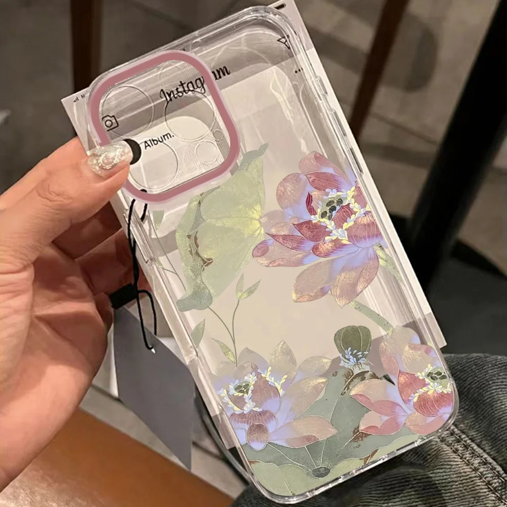 Elegant Pink Lotus Floral Phone Case - Chinese Style Design
