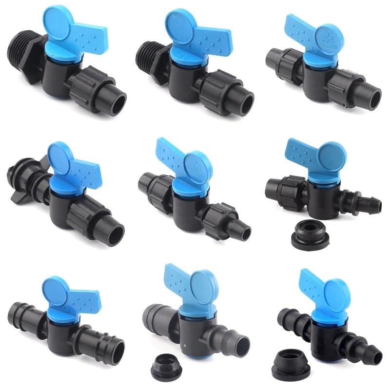 2pcs 16mm 20PE Pipe Connectors Mini Ball Valve Irrigation Drip Hose Nut Lock Connector Joints Hi-Quality Tube Pipe Water Switch