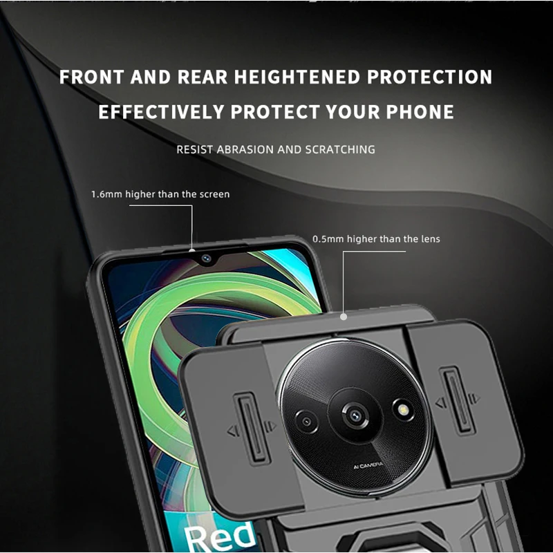 Slide Lens Cover Armor Shockproof Case For Xiaomi Redmi A3 A 3 3A 4G RedmiA3 6.71inches Magnetic Holder Ring Protect Fundas phone case phone protector cover magnetic case camera protector case camera lens protector case camera lens case