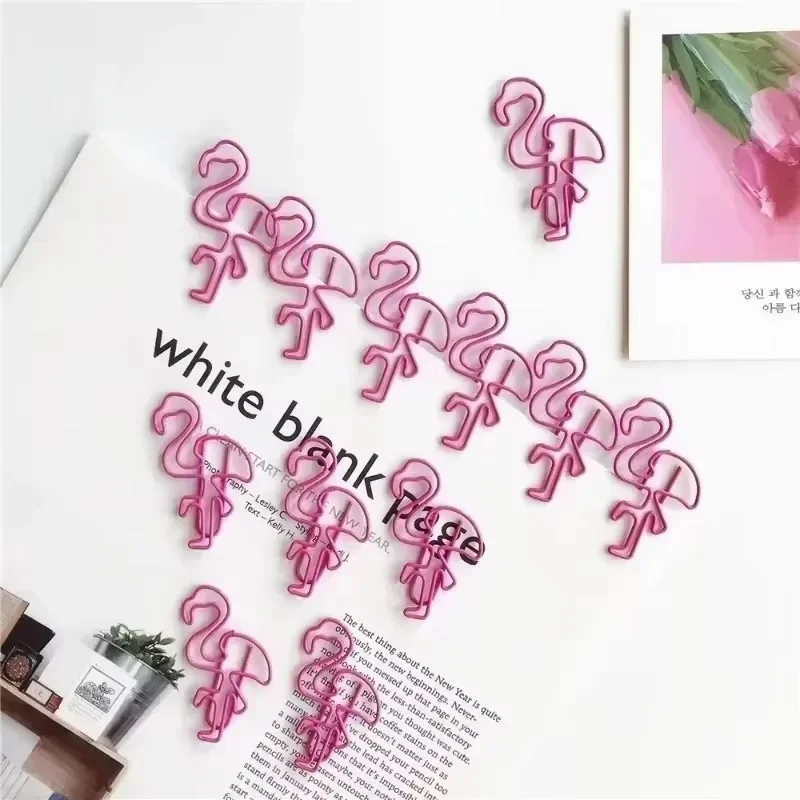 10Pcs 귀여운 동물 핑크 스위트 핑크 플라밍고 북마크 종이 클립 사무용품 선..