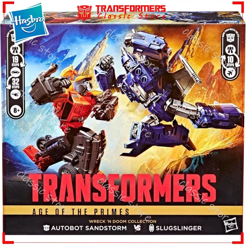 재고 있음 클래식 Hasbro Transformers Toys Age Of The Primes Sandstorm&Slugslinger Cybertron Autobots 액션 피규어 Collectible