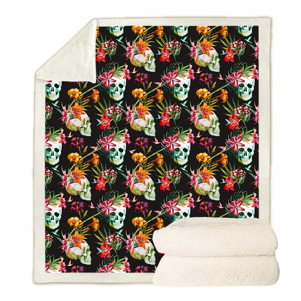 

CLOOCL Fashion Blanket Tropical Plant Flowers Skull 3D Print Throw Blankets for Bed Sofa Double Layer Nap Quilts Travel Portable