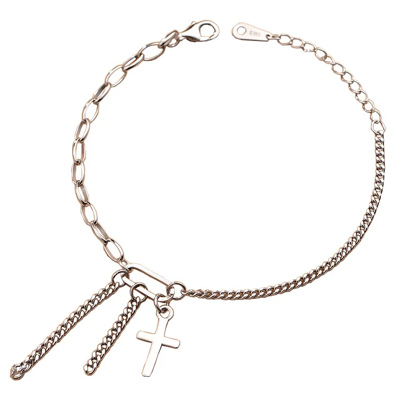 

New fashion trend S925 silver inlaid 5A zircon high-end cold cross bracelet